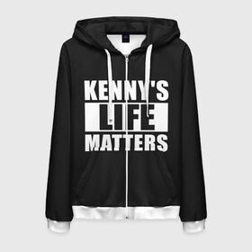 Мужская толстовка 3D на молнии с принтом KENNYS LIFE MATTERS в Новосибирске, 100% полиэстер | длина до линии бедра, манжеты и пояс оформлены мягкой тканевой резинкой, двухслойный капюшон со шнурком для регулировки, спереди молния, по бокам два кармана | cartman | kenny | park | south | southpark | картман | кенни | мульт | мультик | парк | персонаж | персонажи | сериал | южный