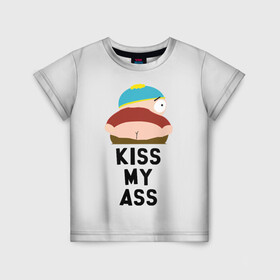 Детская футболка 3D с принтом Kiss My Ass в Новосибирске, 100% гипоаллергенный полиэфир | прямой крой, круглый вырез горловины, длина до линии бедер, чуть спущенное плечо, ткань немного тянется | cartman | kenny | park | south | southpark | картман | кенни | мульт | мультик | парк | персонаж | персонажи | сериал | южный