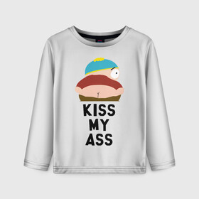 Детский лонгслив 3D с принтом Kiss My Ass в Новосибирске, 100% полиэстер | длинные рукава, круглый вырез горловины, полуприлегающий силуэт
 | Тематика изображения на принте: cartman | kenny | park | south | southpark | картман | кенни | мульт | мультик | парк | персонаж | персонажи | сериал | южный