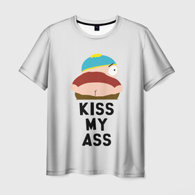 Мужская футболка 3D с принтом Kiss My Ass в Новосибирске, 100% полиэфир | прямой крой, круглый вырез горловины, длина до линии бедер | Тематика изображения на принте: cartman | kenny | park | south | southpark | картман | кенни | мульт | мультик | парк | персонаж | персонажи | сериал | южный