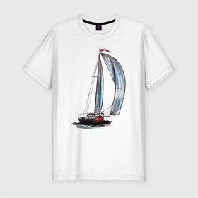 Мужская футболка хлопок Slim с принтом Парусник в Новосибирске, 92% хлопок, 8% лайкра | приталенный силуэт, круглый вырез ворота, длина до линии бедра, короткий рукав | арт | корабль | лодка | парус | парусник