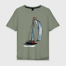 Мужская футболка хлопок Oversize с принтом Парусник в Новосибирске, 100% хлопок | свободный крой, круглый ворот, “спинка” длиннее передней части | арт | корабль | лодка | парус | парусник