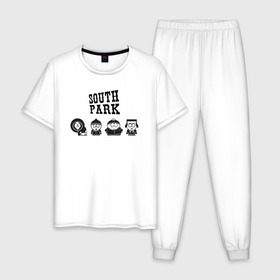 Мужская пижама хлопок с принтом South park в Новосибирске, 100% хлопок | брюки и футболка прямого кроя, без карманов, на брюках мягкая резинка на поясе и по низу штанин
 | кайл брофловски | кенни маккормик | стэн марш | эрик картман