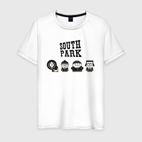 Мужская футболка хлопок с принтом South park в Новосибирске, 100% хлопок | прямой крой, круглый вырез горловины, длина до линии бедер, слегка спущенное плечо. | кайл брофловски | кенни маккормик | стэн марш | эрик картман
