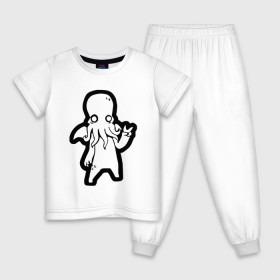 Детская пижама хлопок с принтом Ктулху в Новосибирске, 100% хлопок |  брюки и футболка прямого кроя, без карманов, на брюках мягкая резинка на поясе и по низу штанин
 | ктулху | лавкрафт | монстр | некрономикон | ужас | фэнтези | чудовище