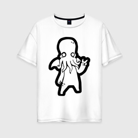 Женская футболка хлопок Oversize с принтом Ктулху в Новосибирске, 100% хлопок | свободный крой, круглый ворот, спущенный рукав, длина до линии бедер
 | ктулху | лавкрафт | монстр | некрономикон | ужас | фэнтези | чудовище