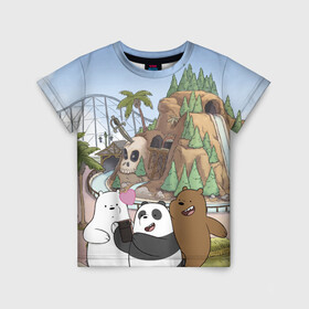 Детская футболка 3D с принтом Вся правда о медведях. Селфи в Новосибирске, 100% гипоаллергенный полиэфир | прямой крой, круглый вырез горловины, длина до линии бедер, чуть спущенное плечо, ткань немного тянется | grizzly | ice bear | panda | the three bare bears | vdzajul | we bare bears | белый | вся правда о медведях | гризли | панда | правда