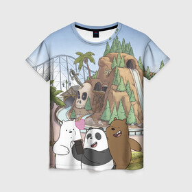 Женская футболка 3D с принтом Вся правда о медведях. Селфи в Новосибирске, 100% полиэфир ( синтетическое хлопкоподобное полотно) | прямой крой, круглый вырез горловины, длина до линии бедер | grizzly | ice bear | panda | the three bare bears | vdzajul | we bare bears | белый | вся правда о медведях | гризли | панда | правда