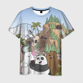 Мужская футболка 3D с принтом Вся правда о медведях. Селфи в Новосибирске, 100% полиэфир | прямой крой, круглый вырез горловины, длина до линии бедер | grizzly | ice bear | panda | the three bare bears | vdzajul | we bare bears | белый | вся правда о медведях | гризли | панда | правда