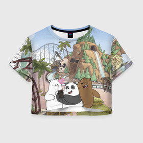 Женская футболка Crop-top 3D с принтом Вся правда о медведях. Селфи в Новосибирске, 100% полиэстер | круглая горловина, длина футболки до линии талии, рукава с отворотами | grizzly | ice bear | panda | the three bare bears | vdzajul | we bare bears | белый | вся правда о медведях | гризли | панда | правда