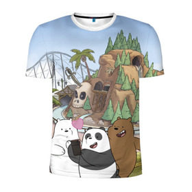 Мужская футболка 3D спортивная с принтом Вся правда о медведях. Селфи в Новосибирске, 100% полиэстер с улучшенными характеристиками | приталенный силуэт, круглая горловина, широкие плечи, сужается к линии бедра | Тематика изображения на принте: grizzly | ice bear | panda | the three bare bears | vdzajul | we bare bears | белый | вся правда о медведях | гризли | панда | правда