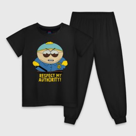 Детская пижама хлопок с принтом South Park, Эрик Картман в Новосибирске, 100% хлопок |  брюки и футболка прямого кроя, без карманов, на брюках мягкая резинка на поясе и по низу штанин
 | Тематика изображения на принте: eric cartman | respect my authority | south park | эрик картман | южный парк