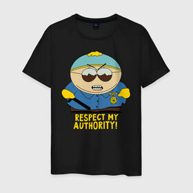 Мужская футболка хлопок с принтом South Park, Эрик Картман в Новосибирске, 100% хлопок | прямой крой, круглый вырез горловины, длина до линии бедер, слегка спущенное плечо. | eric cartman | respect my authority | south park | эрик картман | южный парк