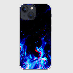 Чехол для iPhone 13 mini с принтом СИНИЙ ОГОНЬ ГЛИТЧ | BLUE FIRE GLITCH в Новосибирске,  |  | abstraction | fire | flame | geometry | hexagon | neon | paints | stripes | texture | triangle | абстракция | брызги | геометрия | краски | неон | неоновый | огонь | соты | текстура