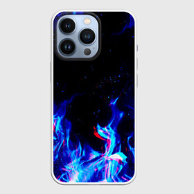 Чехол для iPhone 13 Pro с принтом СИНИЙ ОГОНЬ ГЛИТЧ | BLUE FIRE GLITCH в Новосибирске,  |  | abstraction | fire | flame | geometry | hexagon | neon | paints | stripes | texture | triangle | абстракция | брызги | геометрия | краски | неон | неоновый | огонь | соты | текстура