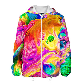 Мужская куртка 3D с принтом TIE DYE в Новосибирске, ткань верха — 100% полиэстер, подклад — флис | прямой крой, подол и капюшон оформлены резинкой с фиксаторами, два кармана без застежек по бокам, один большой потайной карман на груди. Карман на груди застегивается на липучку | abstraction | geometry | hexagon | neon | paints | stripes | texture | tie dye | triangle | абстракция | брызги | геометрия | краски | неон | неоновый | соты | тай дай | текстура