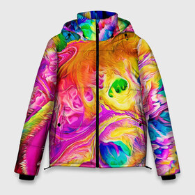 Мужская зимняя куртка 3D с принтом TIE DYE в Новосибирске, верх — 100% полиэстер; подкладка — 100% полиэстер; утеплитель — 100% полиэстер | длина ниже бедра, свободный силуэт Оверсайз. Есть воротник-стойка, отстегивающийся капюшон и ветрозащитная планка. 

Боковые карманы с листочкой на кнопках и внутренний карман на молнии. | abstraction | geometry | hexagon | neon | paints | stripes | texture | tie dye | triangle | абстракция | брызги | геометрия | краски | неон | неоновый | соты | тай дай | текстура