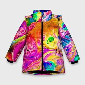 Зимняя куртка для девочек 3D с принтом TIE DYE в Новосибирске, ткань верха — 100% полиэстер; подклад — 100% полиэстер, утеплитель — 100% полиэстер. | длина ниже бедра, удлиненная спинка, воротник стойка и отстегивающийся капюшон. Есть боковые карманы с листочкой на кнопках, утяжки по низу изделия и внутренний карман на молнии. 

Предусмотрены светоотражающий принт на спинке, радужный светоотражающий элемент на пуллере молнии и на резинке для утяжки. | abstraction | geometry | hexagon | neon | paints | stripes | texture | tie dye | triangle | абстракция | брызги | геометрия | краски | неон | неоновый | соты | тай дай | текстура