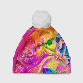 Шапка 3D c помпоном с принтом TIE DYE в Новосибирске, 100% полиэстер | универсальный размер, печать по всей поверхности изделия | abstraction | geometry | hexagon | neon | paints | stripes | texture | tie dye | triangle | абстракция | брызги | геометрия | краски | неон | неоновый | соты | тай дай | текстура