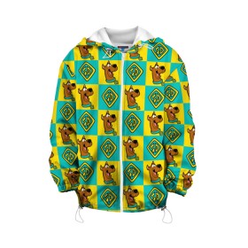 Детская куртка 3D с принтом Scooby-Doo Logo в Новосибирске, 100% полиэстер | застежка — молния, подол и капюшон оформлены резинкой с фиксаторами, по бокам — два кармана без застежек, один потайной карман на груди, плотность верхнего слоя — 90 г/м2; плотность флисового подклада — 260 г/м2 | scooby doo | vdosadir | скуберт фон дуенхеймер | скуби ду | уильям ханна