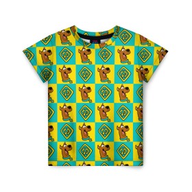 Детская футболка 3D с принтом Scooby-Doo Logo в Новосибирске, 100% гипоаллергенный полиэфир | прямой крой, круглый вырез горловины, длина до линии бедер, чуть спущенное плечо, ткань немного тянется | Тематика изображения на принте: scooby doo | vdosadir | скуберт фон дуенхеймер | скуби ду | уильям ханна