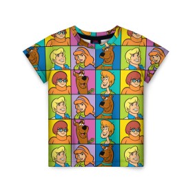 Детская футболка 3D с принтом Scooby-Doo Сharacters в Новосибирске, 100% гипоаллергенный полиэфир | прямой крой, круглый вырез горловины, длина до линии бедер, чуть спущенное плечо, ткань немного тянется | Тематика изображения на принте: fred jones | scooby doo | vdosadir | velma dinkle | велма динкли | дафна блейк | скуберт фон дуенхеймер | скуби ду | уильям ханна | фред джонс