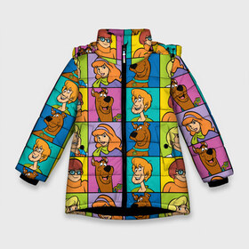 Зимняя куртка для девочек 3D с принтом Scooby-Doo Сharacters в Новосибирске, ткань верха — 100% полиэстер; подклад — 100% полиэстер, утеплитель — 100% полиэстер. | длина ниже бедра, удлиненная спинка, воротник стойка и отстегивающийся капюшон. Есть боковые карманы с листочкой на кнопках, утяжки по низу изделия и внутренний карман на молнии. 

Предусмотрены светоотражающий принт на спинке, радужный светоотражающий элемент на пуллере молнии и на резинке для утяжки. | fred jones | scooby doo | vdosadir | velma dinkle | велма динкли | дафна блейк | скуберт фон дуенхеймер | скуби ду | уильям ханна | фред джонс
