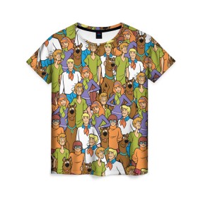 Женская футболка 3D с принтом Scooby-Doo Team в Новосибирске, 100% полиэфир ( синтетическое хлопкоподобное полотно) | прямой крой, круглый вырез горловины, длина до линии бедер | fred jones | scooby doo | vdosadir | velma dinkle | велма динкли | дафна блейк | скуберт фон дуенхеймер | скуби ду | уильям ханна | фред джонс | шегги