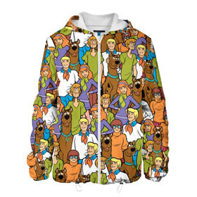 Мужская куртка 3D с принтом Scooby-Doo Team в Новосибирске, ткань верха — 100% полиэстер, подклад — флис | прямой крой, подол и капюшон оформлены резинкой с фиксаторами, два кармана без застежек по бокам, один большой потайной карман на груди. Карман на груди застегивается на липучку | fred jones | scooby doo | vdosadir | velma dinkle | велма динкли | дафна блейк | скуберт фон дуенхеймер | скуби ду | уильям ханна | фред джонс | шегги