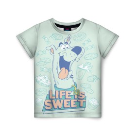 Детская футболка 3D с принтом Life is Sweet в Новосибирске, 100% гипоаллергенный полиэфир | прямой крой, круглый вырез горловины, длина до линии бедер, чуть спущенное плечо, ткань немного тянется | Тематика изображения на принте: scooby doo | vdosadir | скуберт фон дуенхеймер | скуби ду | уильям ханна
