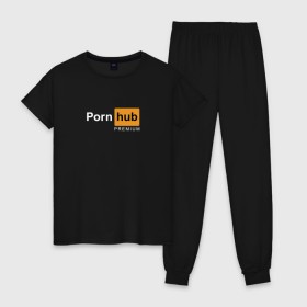 Женская пижама хлопок с принтом PornHub premium в Новосибирске, 100% хлопок | брюки и футболка прямого кроя, без карманов, на брюках мягкая резинка на поясе и по низу штанин | premium | бесплатный прем | прем | премиальная | премиум | премиумная