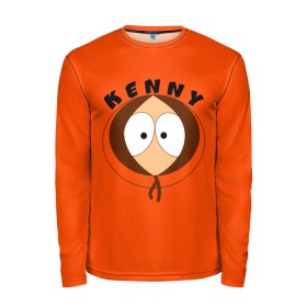 Мужской лонгслив 3D с принтом KENNY в Новосибирске, 100% полиэстер | длинные рукава, круглый вырез горловины, полуприлегающий силуэт | Тематика изображения на принте: south park | sp | батерс | баттерс | гарисон | кайл  брофловски | картман | кеннет | кенни | комбинезон | куртка | макки | маккормик | марш | мистер | мультфильм | оранжевая | полот | ренди | саус парк