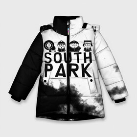 Зимняя куртка для девочек 3D с принтом South Park в Новосибирске, ткань верха — 100% полиэстер; подклад — 100% полиэстер, утеплитель — 100% полиэстер. | длина ниже бедра, удлиненная спинка, воротник стойка и отстегивающийся капюшон. Есть боковые карманы с листочкой на кнопках, утяжки по низу изделия и внутренний карман на молнии. 

Предусмотрены светоотражающий принт на спинке, радужный светоотражающий элемент на пуллере молнии и на резинке для утяжки. | south park | sp | батерс | баттерс | гарисон | енот | кайл  брофловски | картман | кеннет | кенни | маки | макки | маккормик | марш | мистер | мистереон | мультфильм | полотенчик | ренди | саус парк | сауспарк
