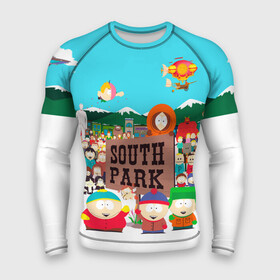 Мужской рашгард 3D с принтом South Park в Новосибирске,  |  | south park | sp | батерс | баттерс | гарисон | енот | кайл  брофловски | картман | кеннет | кенни | маки | макки | маккормик | марш | мистер | мистереон | мультфильм | полотенчик | ренди | саус парк | сауспарк