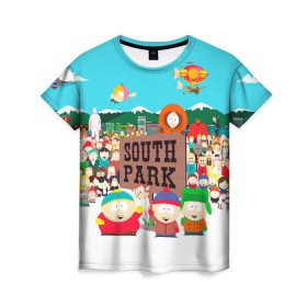 Женская футболка 3D с принтом South Park в Новосибирске, 100% полиэфир ( синтетическое хлопкоподобное полотно) | прямой крой, круглый вырез горловины, длина до линии бедер | Тематика изображения на принте: south park | sp | батерс | баттерс | гарисон | енот | кайл  брофловски | картман | кеннет | кенни | маки | макки | маккормик | марш | мистер | мистереон | мультфильм | полотенчик | ренди | саус парк | сауспарк