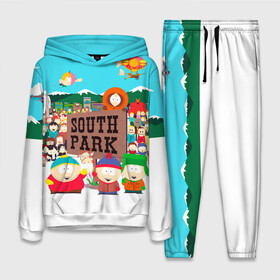 Женский костюм 3D (с толстовкой) с принтом South Park в Новосибирске,  |  | south park | sp | батерс | баттерс | гарисон | енот | кайл  брофловски | картман | кеннет | кенни | маки | макки | маккормик | марш | мистер | мистереон | мультфильм | полотенчик | ренди | саус парк | сауспарк