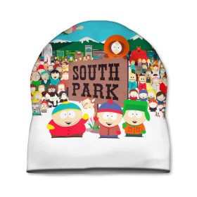Шапка 3D с принтом South Park в Новосибирске, 100% полиэстер | универсальный размер, печать по всей поверхности изделия | south park | sp | батерс | баттерс | гарисон | енот | кайл  брофловски | картман | кеннет | кенни | маки | макки | маккормик | марш | мистер | мистереон | мультфильм | полотенчик | ренди | саус парк | сауспарк