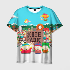 Мужская футболка 3D с принтом South Park в Новосибирске, 100% полиэфир | прямой крой, круглый вырез горловины, длина до линии бедер | south park | sp | батерс | баттерс | гарисон | енот | кайл  брофловски | картман | кеннет | кенни | маки | макки | маккормик | марш | мистер | мистереон | мультфильм | полотенчик | ренди | саус парк | сауспарк