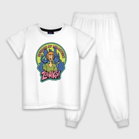 Детская пижама хлопок с принтом Zoinks ! в Новосибирске, 100% хлопок |  брюки и футболка прямого кроя, без карманов, на брюках мягкая резинка на поясе и по низу штанин
 | scooby doo | shaggy | vdosadir | скуби ду | уильям ханна | шегги