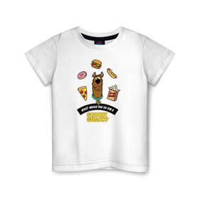 Детская футболка хлопок с принтом Scooby Snack в Новосибирске, 100% хлопок | круглый вырез горловины, полуприлегающий силуэт, длина до линии бедер | Тематика изображения на принте: scooby doo | vdosadir | еда | пицца | скуберт фон дуенхеймер | скуби ду | уильям ханна