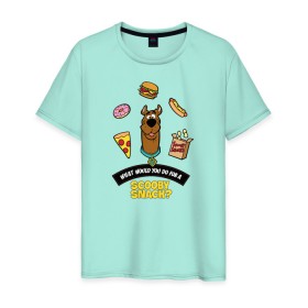 Мужская футболка хлопок с принтом Scooby Snack в Новосибирске, 100% хлопок | прямой крой, круглый вырез горловины, длина до линии бедер, слегка спущенное плечо. | Тематика изображения на принте: scooby doo | vdosadir | еда | пицца | скуберт фон дуенхеймер | скуби ду | уильям ханна