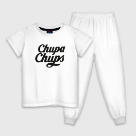 Детская пижама хлопок с принтом Chupa-Chups Logo в Новосибирске, 100% хлопок |  брюки и футболка прямого кроя, без карманов, на брюках мягкая резинка на поясе и по низу штанин
 | Тематика изображения на принте: chupa chups | confectus | confetto | бренд | конфета | сладкое | сладость | сосалка | соска | чупа | чупа чупс | чупс