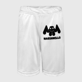 Детские спортивные шорты 3D с принтом Marshmello (Спина) в Новосибирске,  100% полиэстер
 | пояс оформлен широкой мягкой резинкой, ткань тянется
 | Тематика изображения на принте: dj marshmello | marshmallo | marshmello | marshmello logo | диджей маршмелло | зефир | клубная музыка | клубняк | маршмелло | маршмеллоу | маршмело