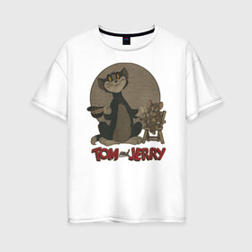 Женская футболка хлопок Oversize с принтом Tom&Jerry в Новосибирске, 100% хлопок | свободный крой, круглый ворот, спущенный рукав, длина до линии бедер
 | spike | tom  jerry | tom and jerry | tomjerry | tuffy | vdgerir | мамочка два тапочка | том и джери | том и джерри