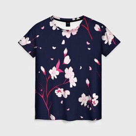 Женская футболка 3D с принтом Сакура в Новосибирске, 100% полиэфир ( синтетическое хлопкоподобное полотно) | прямой крой, круглый вырез горловины, длина до линии бедер | cherry | flowers | japan | sakura | spring | весна | вишня | дерево | сакура | цветы | япония