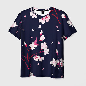 Мужская футболка 3D с принтом Сакура в Новосибирске, 100% полиэфир | прямой крой, круглый вырез горловины, длина до линии бедер | cherry | flowers | japan | sakura | spring | весна | вишня | дерево | сакура | цветы | япония