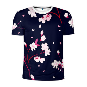 Мужская футболка 3D спортивная с принтом Сакура в Новосибирске, 100% полиэстер с улучшенными характеристиками | приталенный силуэт, круглая горловина, широкие плечи, сужается к линии бедра | cherry | flowers | japan | sakura | spring | весна | вишня | дерево | сакура | цветы | япония
