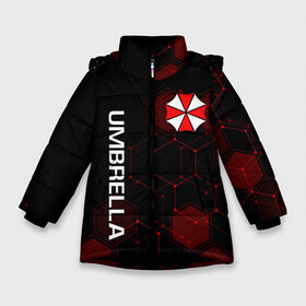 Зимняя куртка для девочек 3D с принтом UMBRELLA CORP в Новосибирске, ткань верха — 100% полиэстер; подклад — 100% полиэстер, утеплитель — 100% полиэстер. | длина ниже бедра, удлиненная спинка, воротник стойка и отстегивающийся капюшон. Есть боковые карманы с листочкой на кнопках, утяжки по низу изделия и внутренний карман на молнии. 

Предусмотрены светоотражающий принт на спинке, радужный светоотражающий элемент на пуллере молнии и на резинке для утяжки. | ada wong | biohazard | leon | nemesis | project resistance | raccoon city | re | re3 | resident evil | resident evil 3 | rpd | stars | umbrella | ада вонг | амбрелла | немезис | ужасы