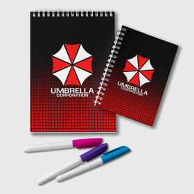 Блокнот с принтом UMBRELLA CORP в Новосибирске, 100% бумага | 48 листов, плотность листов — 60 г/м2, плотность картонной обложки — 250 г/м2. Листы скреплены удобной пружинной спиралью. Цвет линий — светло-серый
 | ada wong | biohazard | leon | nemesis | project resistance | raccoon city | re | re3 | resident evil | resident evil 3 | rpd | stars | umbrella | ада вонг | амбрелла | немезис | ужасы