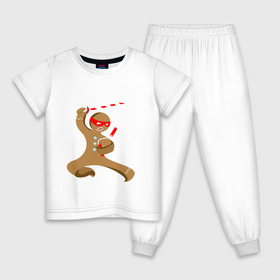 Детская пижама хлопок с принтом Пряничный ниндзя в Новосибирске, 100% хлопок |  брюки и футболка прямого кроя, без карманов, на брюках мягкая резинка на поясе и по низу штанин
 | айкидо | кунг фу | ниндзя | пряничный человечек